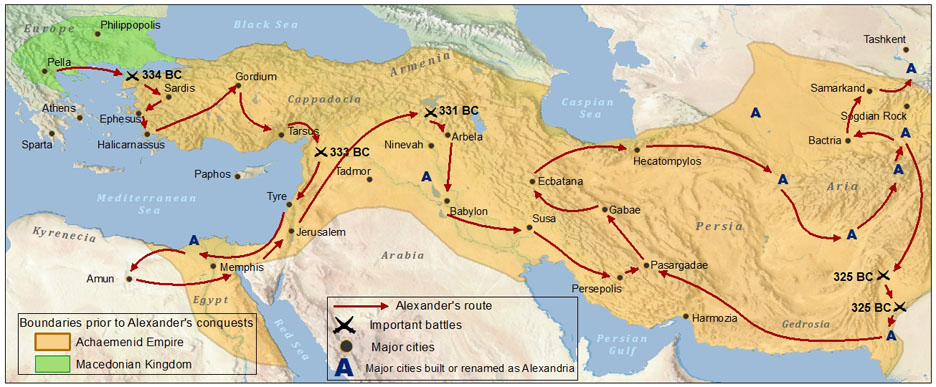 Map of campaigns of Alexander the Great